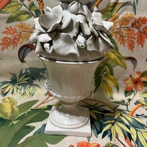 vintage FIORI BIANCO monochromatic Italian ceramic floral vase dish.